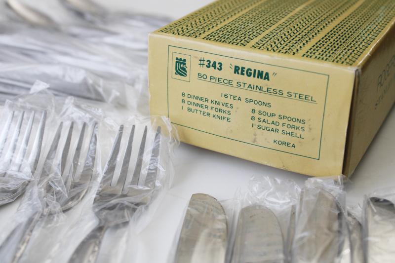 photo of mint in box mid-century mod vintage stainless flatware set, Ensenada Stanley Roberts  #4