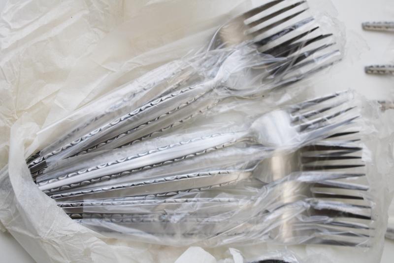 photo of mint in box mid-century mod vintage stainless flatware set, Ensenada Stanley Roberts  #5