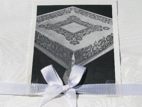 photo of mint in box vintage 1950s snowy white damask table linens, big tablecloth & 12 napkins set #2