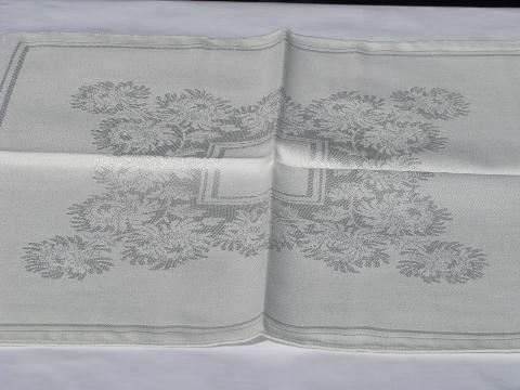 photo of mint in box vintage 1950s snowy white damask table linens, big tablecloth & 12 napkins set #3