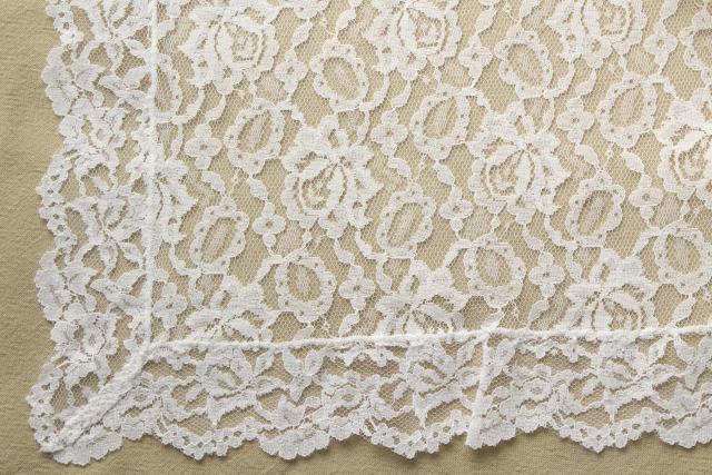 photo of mint in box vintage nylon white lace tablecloth, 60s Parisian Lady Fifth Ave label #4