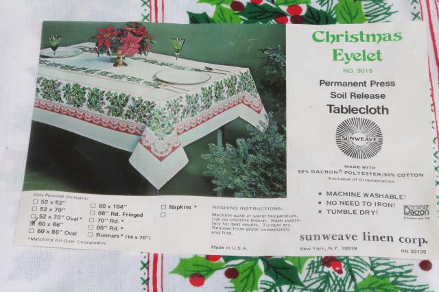 photo of mint in package vintage Christmas print holiday green & red holly tablecloth 60 x 86 #2