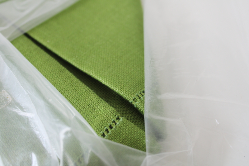 photo of mint in package vintage Marshall Fields pure linen tablecloth & napkins set, moss green table linens  #4