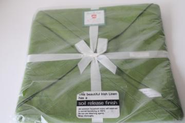 catalog photo of mint in package vintage Marshall Fields pure linen tablecloth & napkins set, moss green table linens 