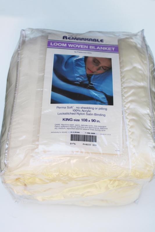photo of mint in package vintage Sears king size soft acrylic blanket ivory white #1