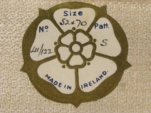 photo of mint w/ labels crisp vintage Irish linen damask tablecloth, flax w/ gold #4