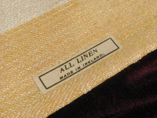 photo of mint w/ labels crisp vintage Irish linen damask tablecloth, flax w/ gold #5