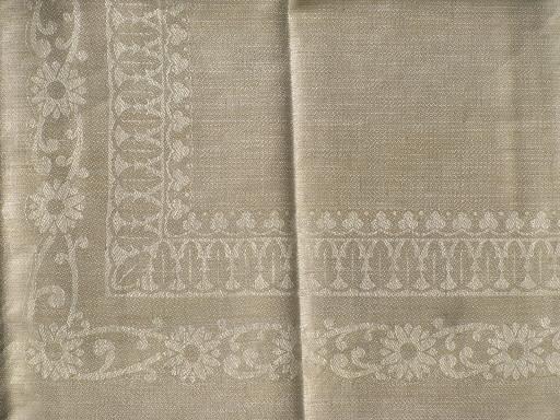 photo of mint w/ labels crisp vintage Irish linen damask tablecloth, flax w/ gold #6