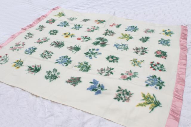 photo of mint vintage Golden Dawn bed blanket, state flower album quilt print rayon plush #3