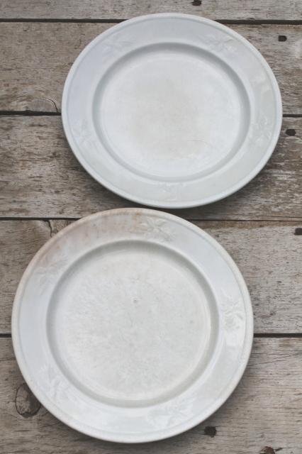 photo of mismatched antique 1860s - 1880s vintage ironstone china dinner plates w/ embossed borders #4