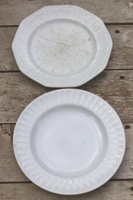 photo of mismatched antique 1860s - 1880s vintage ironstone china dinner plates w/ embossed borders #8