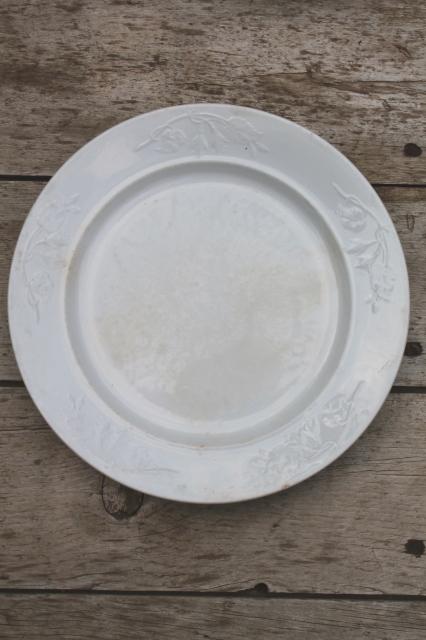 photo of mismatched antique 1860s - 1880s vintage ironstone china dinner plates w/ embossed borders #15