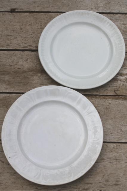 photo of mismatched antique 1860s - 1880s vintage ironstone china dinner plates w/ embossed borders #17