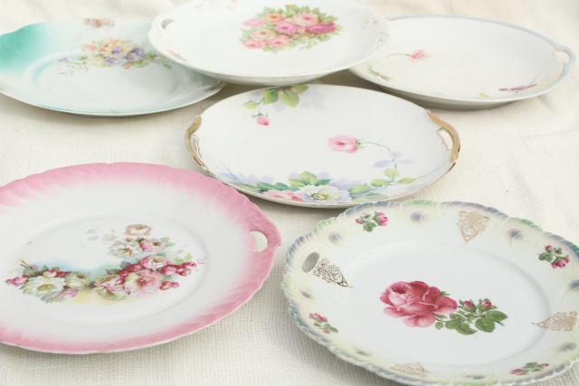 photo of mismatched antique vintage china plates w/ different patterns, flowers &  bouquets #4