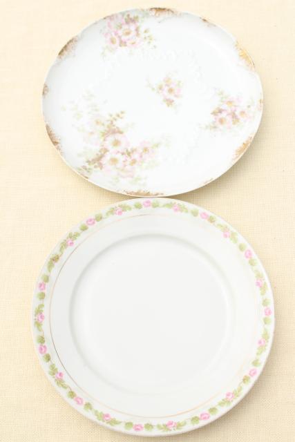 photo of mismatched antique vintage china plates w/ different patterns, pink roses florals #11