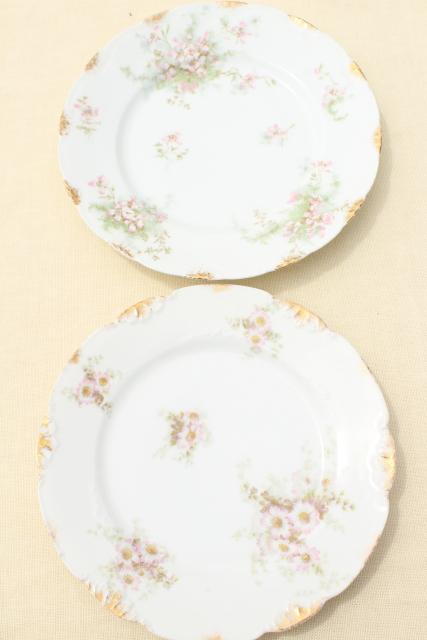 photo of mismatched antique vintage china plates w/ different patterns, pink roses florals #13