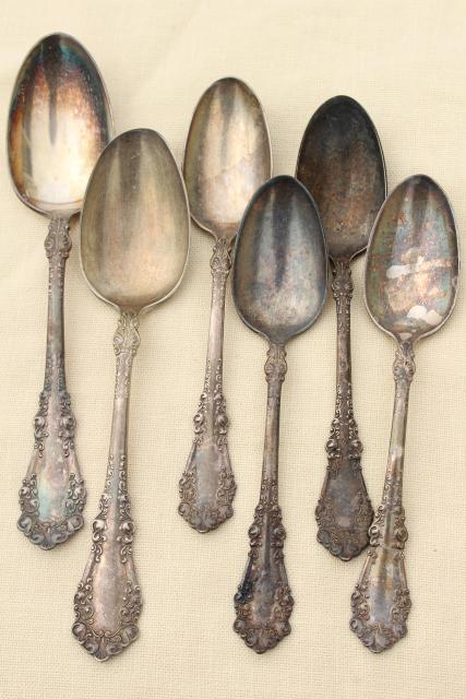 photo of mismatched antique vintage silver plate flatware serving pieces lot, berry spoons etc. #1