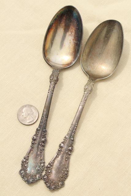 photo of mismatched antique vintage silver plate flatware serving pieces lot, berry spoons etc. #6