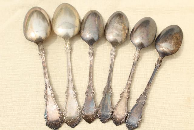 photo of mismatched antique vintage silver plate flatware serving pieces lot, berry spoons etc. #7