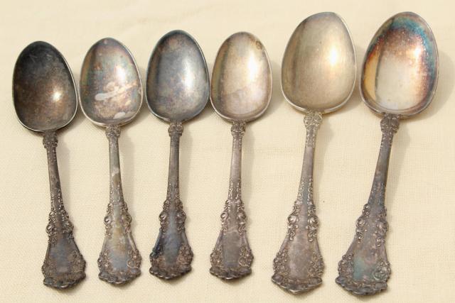 photo of mismatched antique vintage silver plate flatware serving pieces lot, berry spoons etc. #9