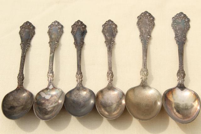 photo of mismatched antique vintage silver plate flatware serving pieces lot, berry spoons etc. #10