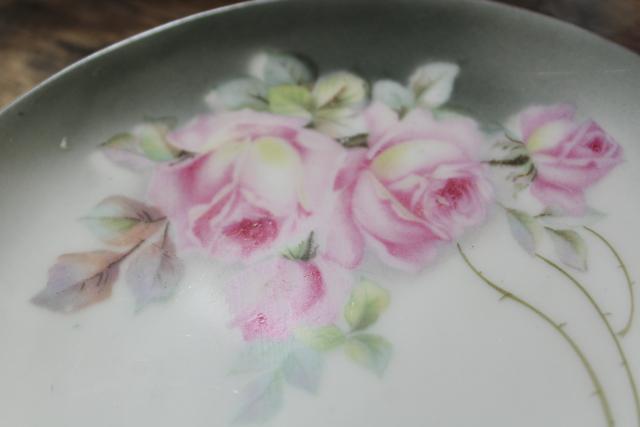 photo of mismatched old roses painted cake plates & serving trays, vintage tea table china #5