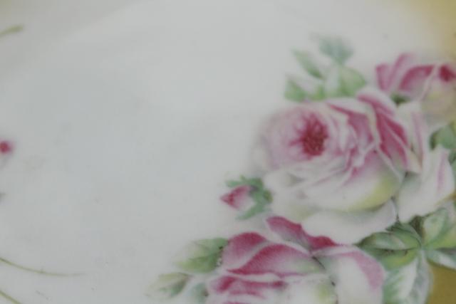 photo of mismatched old roses painted cake plates & serving trays, vintage tea table china #6