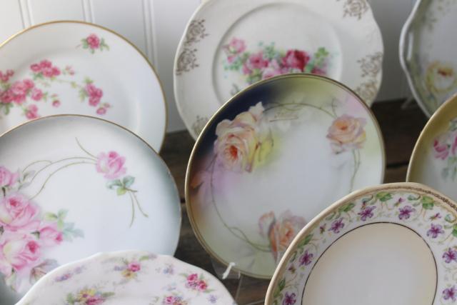 photo of mismatched old roses painted cake plates & serving trays, vintage tea table china #11