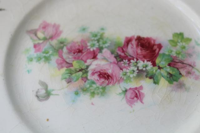 photo of mismatched old roses painted cake plates & serving trays, vintage tea table china #14