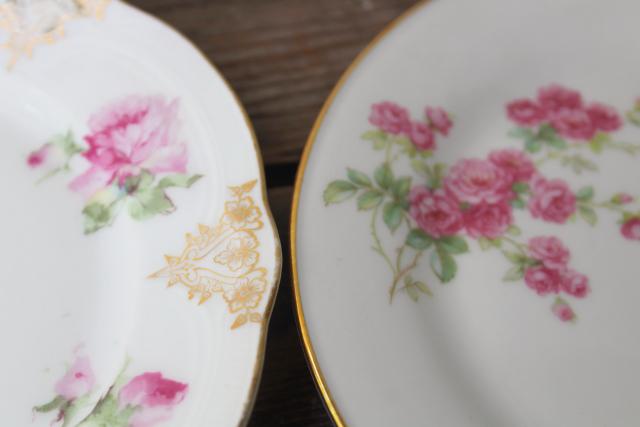 photo of mismatched old roses painted cake plates & serving trays, vintage tea table china #15