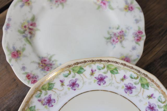 photo of mismatched old roses painted cake plates & serving trays, vintage tea table china #17