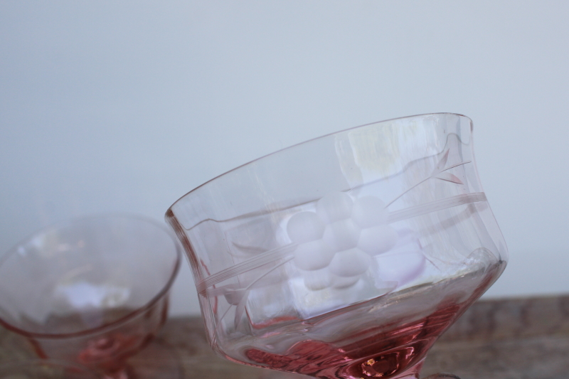 photo of mismatched pink glass sherbet dishes or champagne glasses, vintage glassware #3
