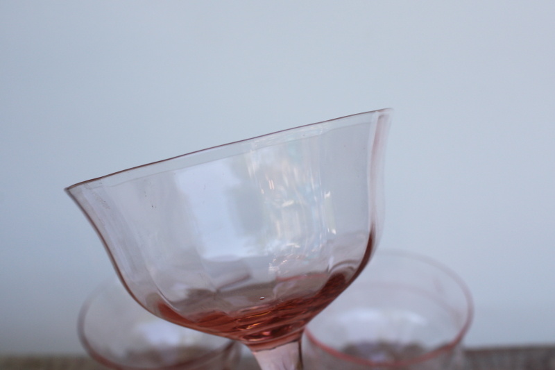 photo of mismatched pink glass sherbet dishes or champagne glasses, vintage glassware #4