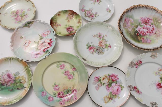 photo of mismatched vintage china, antique plates w/ shabby roses & floral bouquets #7