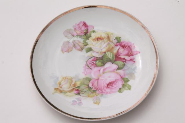 photo of mismatched vintage china, antique plates w/ shabby roses & floral bouquets #11