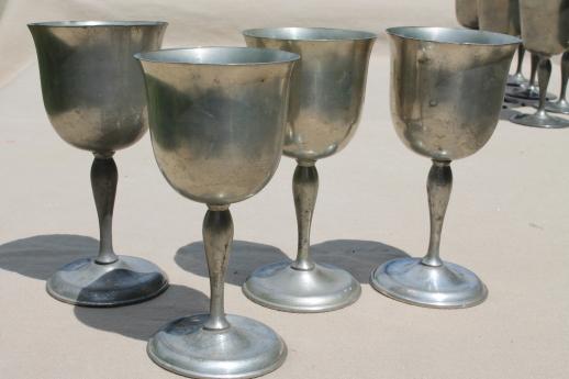 photo of mixed lot antique & vintage pewter goblets, medieval style banquet table wine glasses #3