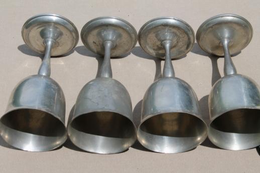 photo of mixed lot antique & vintage pewter goblets, medieval style banquet table wine glasses #5