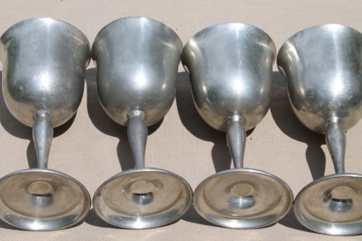 photo of mixed lot antique & vintage pewter goblets, medieval style banquet table wine glasses #6