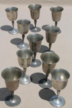 catalog photo of mixed lot antique & vintage pewter goblets, medieval style banquet table wine glasses