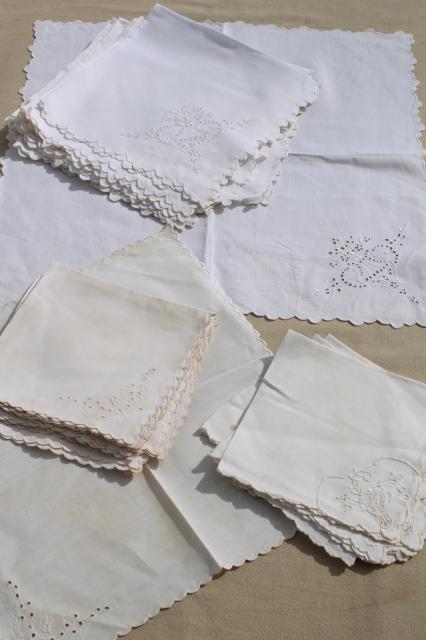 photo of mixed lot vintage embroidered whitework luncheon / tea table napkins, madeira, broderie anglaise #1