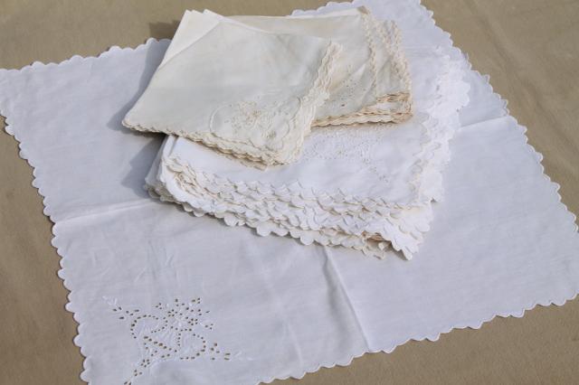 photo of mixed lot vintage embroidered whitework luncheon / tea table napkins, madeira, broderie anglaise #5