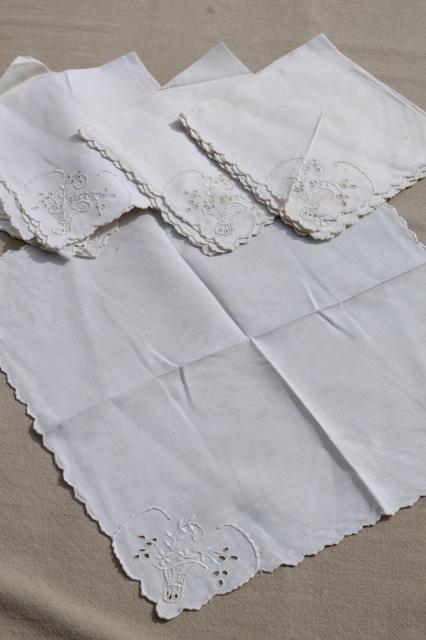 photo of mixed lot vintage embroidered whitework luncheon / tea table napkins, madeira, broderie anglaise #6