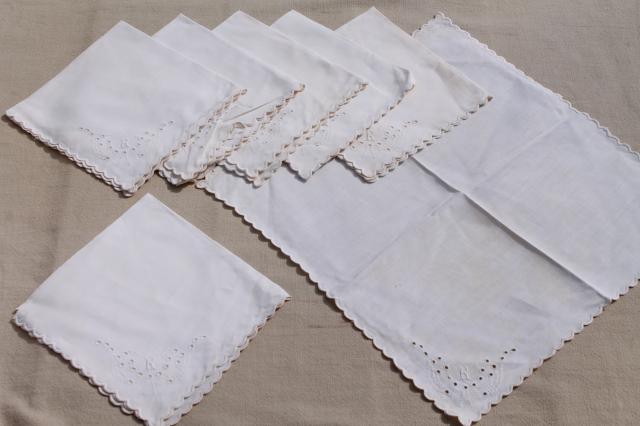 photo of mixed lot vintage embroidered whitework luncheon / tea table napkins, madeira, broderie anglaise #9