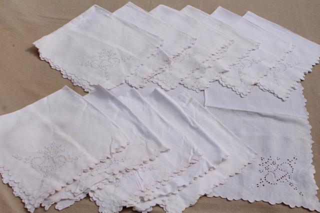 photo of mixed lot vintage embroidered whitework luncheon / tea table napkins, madeira, broderie anglaise #12