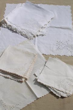 catalog photo of mixed lot vintage embroidered whitework luncheon / tea table napkins, madeira, broderie anglaise