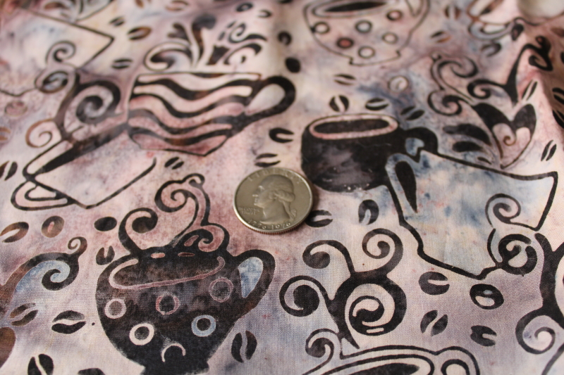 photo of mocha brown coffee beans & mugs batik type print cotton quilting fabric #3