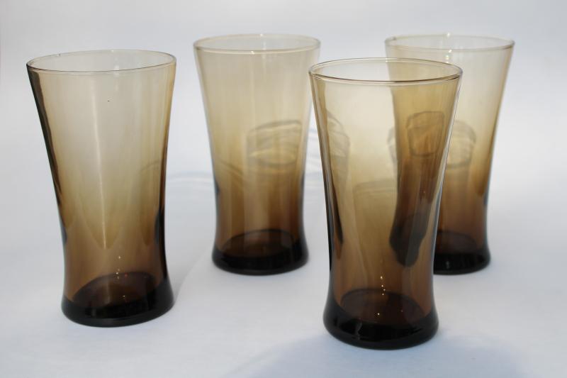 photo of mocha brown smoke glass tall cooler glasses, vintage Anchor Hocking Linden tumblers #1