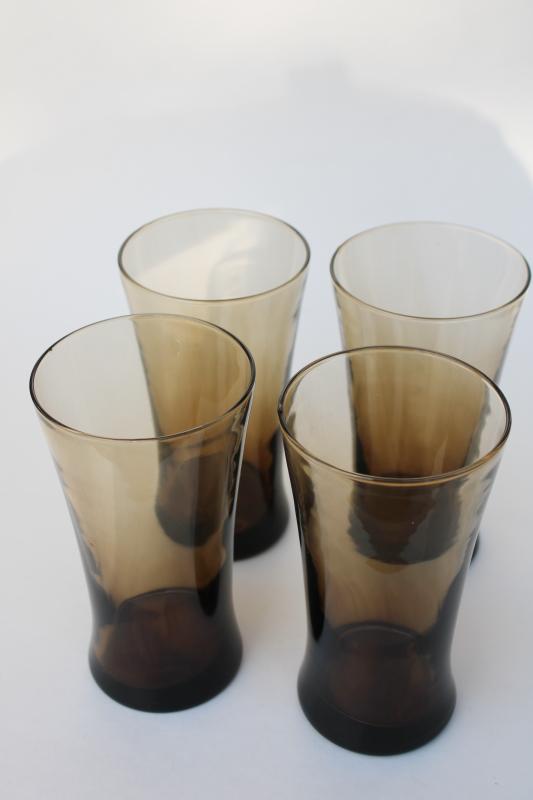 photo of mocha brown smoke glass tall cooler glasses, vintage Anchor Hocking Linden tumblers #3