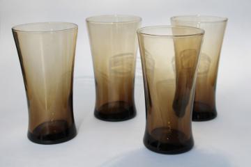 catalog photo of mocha brown smoke glass tall cooler glasses, vintage Anchor Hocking Linden tumblers