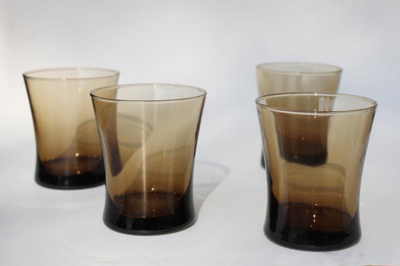 photo of mocha brown smoke glass tall cooler glasses, vintage Anchor Hocking Linden tumblers #1